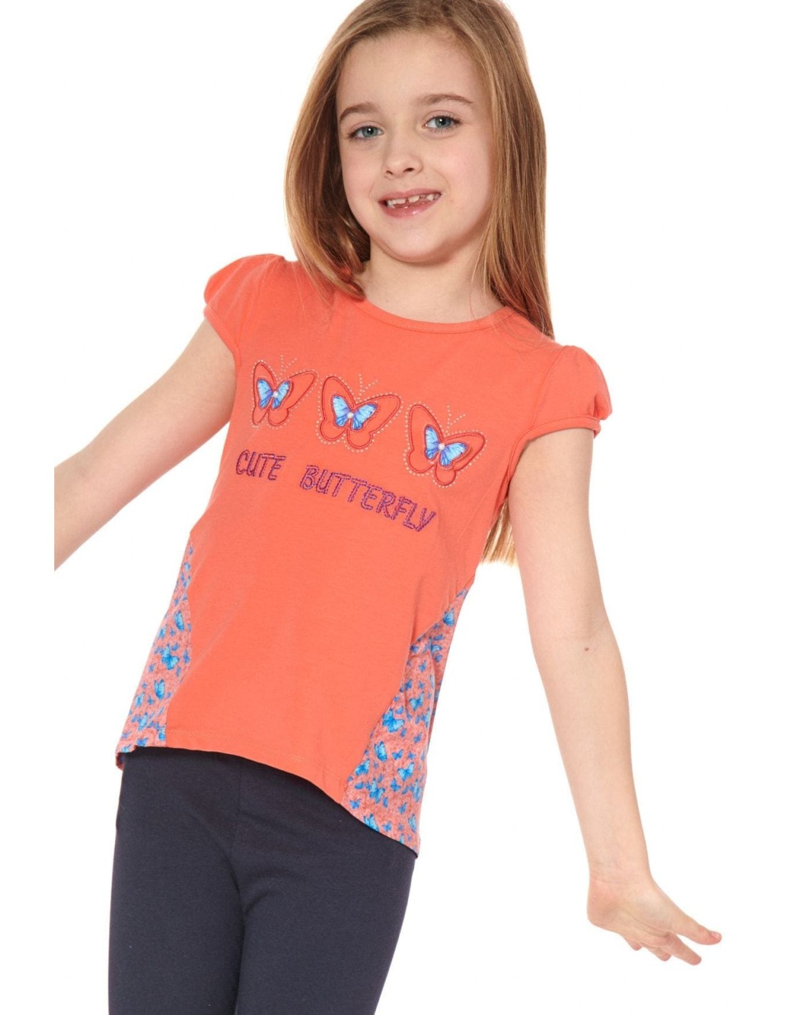 Girls\' blouse with a longer back, orange NDZ8158 - Online store - Boutique